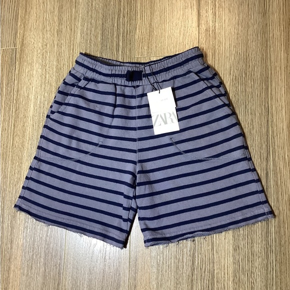 Zara Boys Navy Striped Distressed Shorts – Size 9 – NWT - Picture 1 of 9